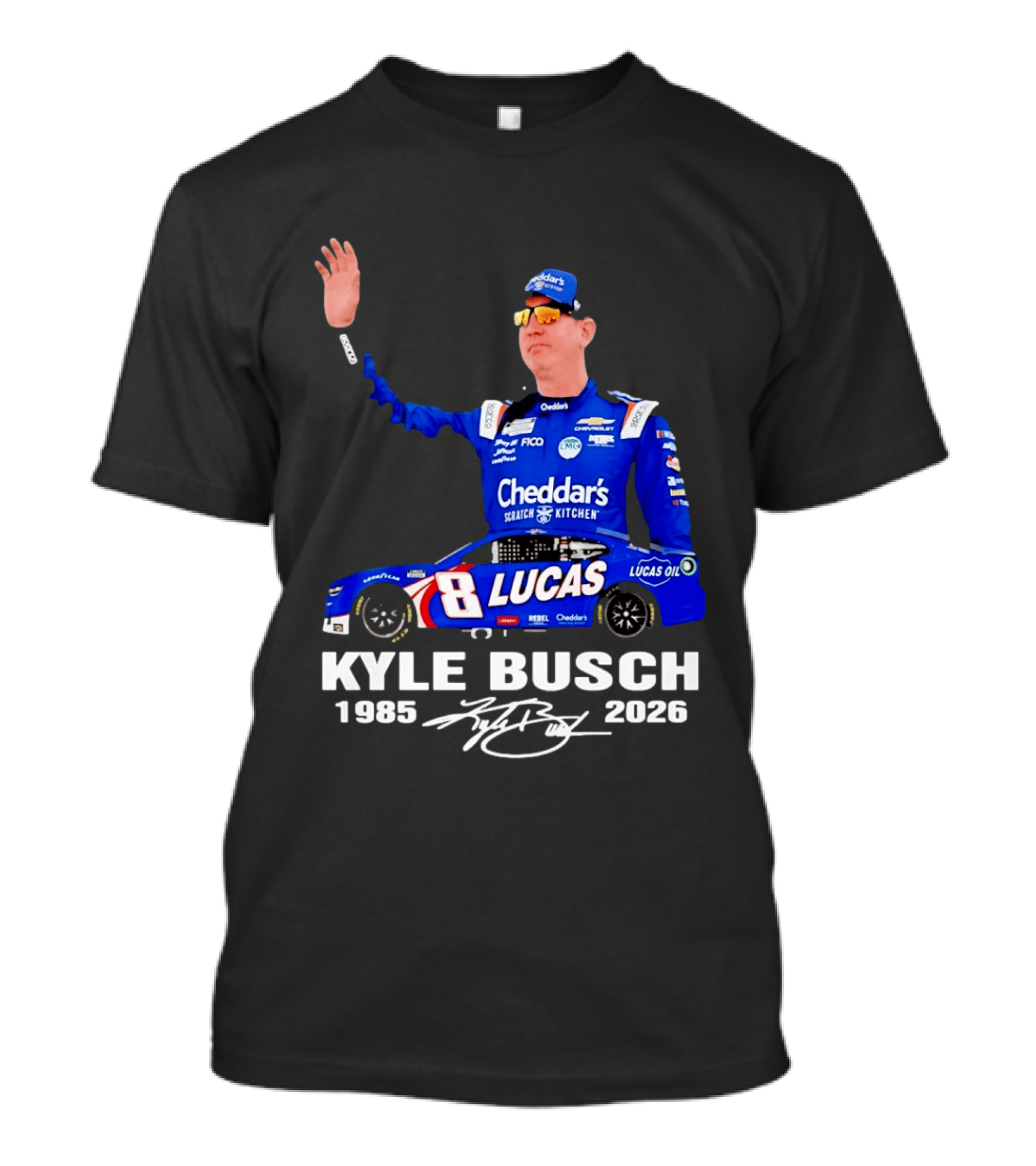 Kyle Busch 1985 2026 Lucas Oil Cheddar's Scratch Kitchen T-Shirt