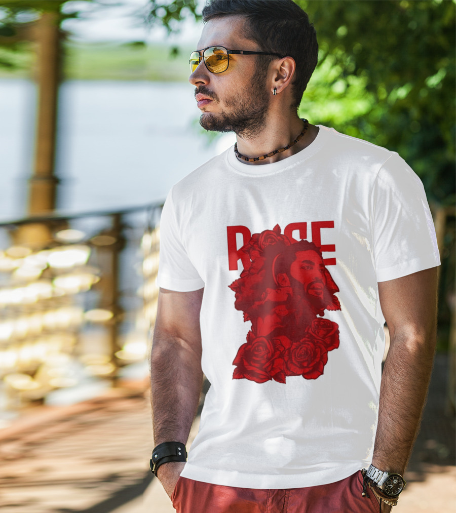 Derrick Rose Red Rose Portrait With Decorative Roses T-Shirt