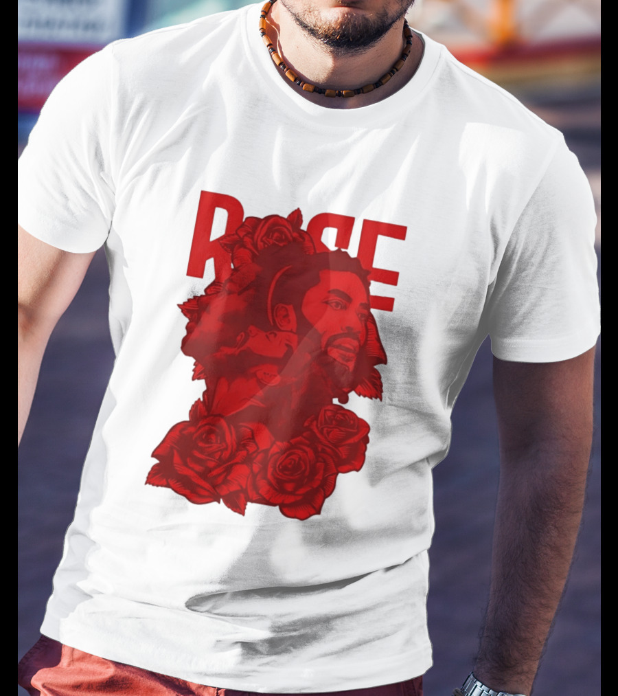 Derrick Rose Red Rose Portrait With Decorative Roses T-Shirt