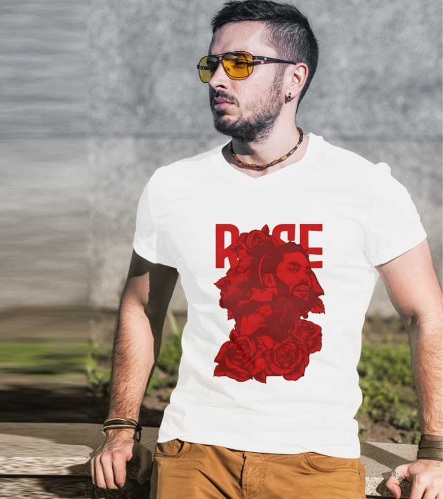Derrick Rose Red Rose Portrait With Decorative Roses T-Shirt