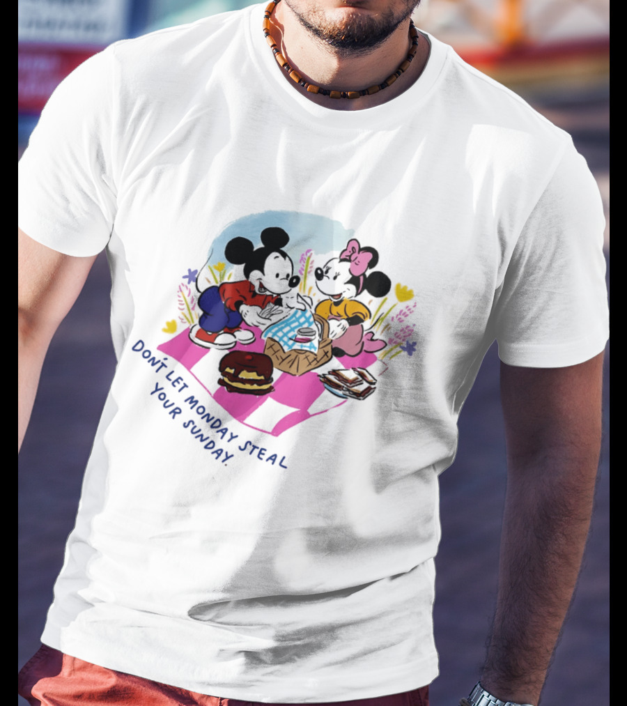 Mickey And Minnie Mouse Don't Let Monday Steal Your Sunday Picnic Fun T-Shirt