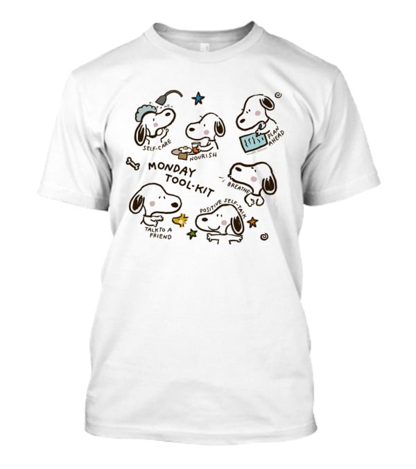 Snoopy Monday Tool Kit Self Care Nourish Relaxation Mental Health Positive Self Talk Plan Ahead T-Shirt