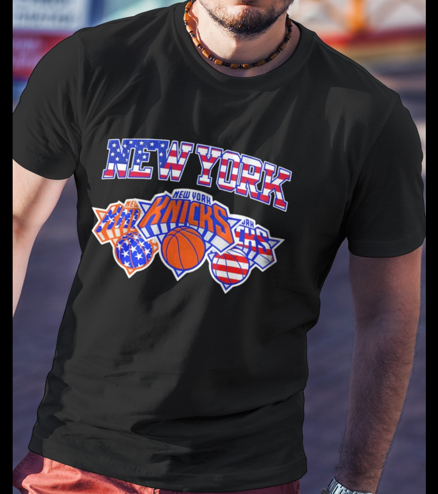 New York Knicks 4th Of July American Flag Basketball Stars And Stripes T-Shirt