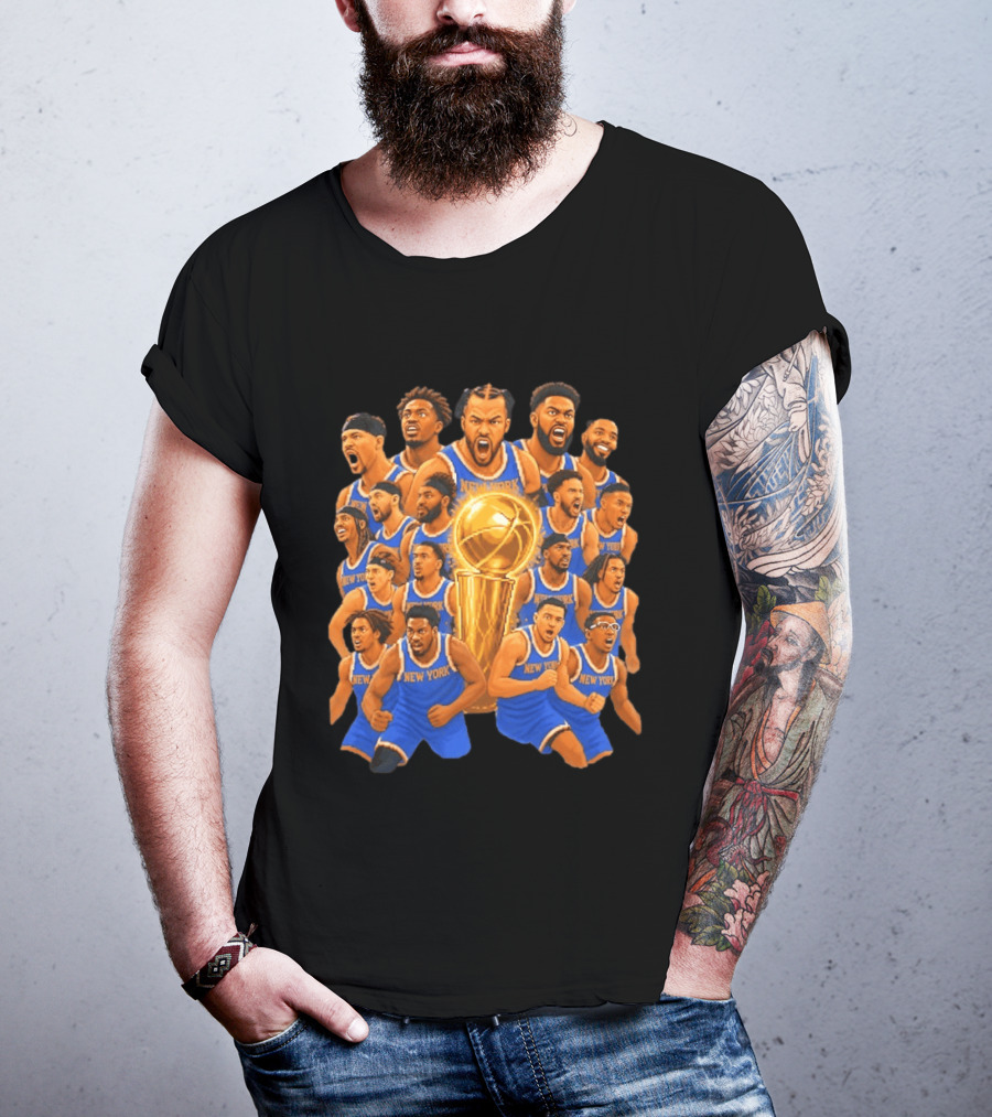 New York Knicks NBA Champions 2026 Players And Trophy Celebration T-Shirt