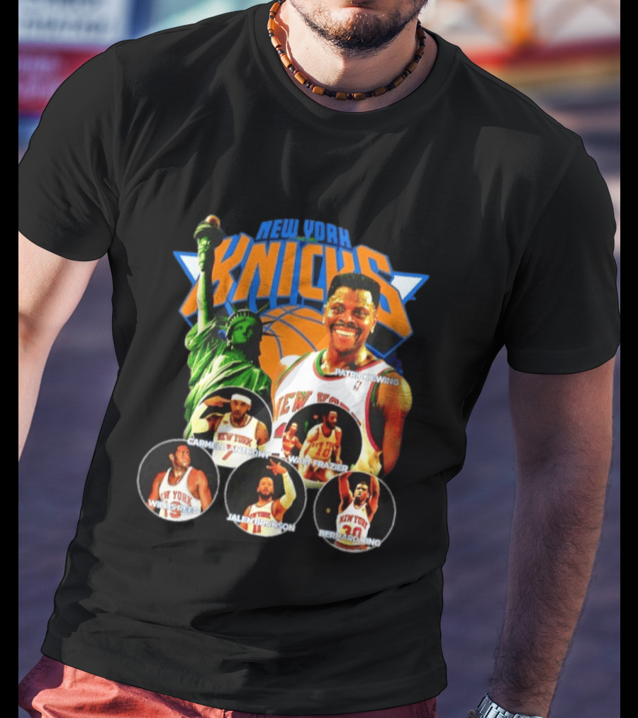 New York Knicks Patrick Ewing Carmelo Anthony Walt Frazier Statue Of Liberty T-Shirt