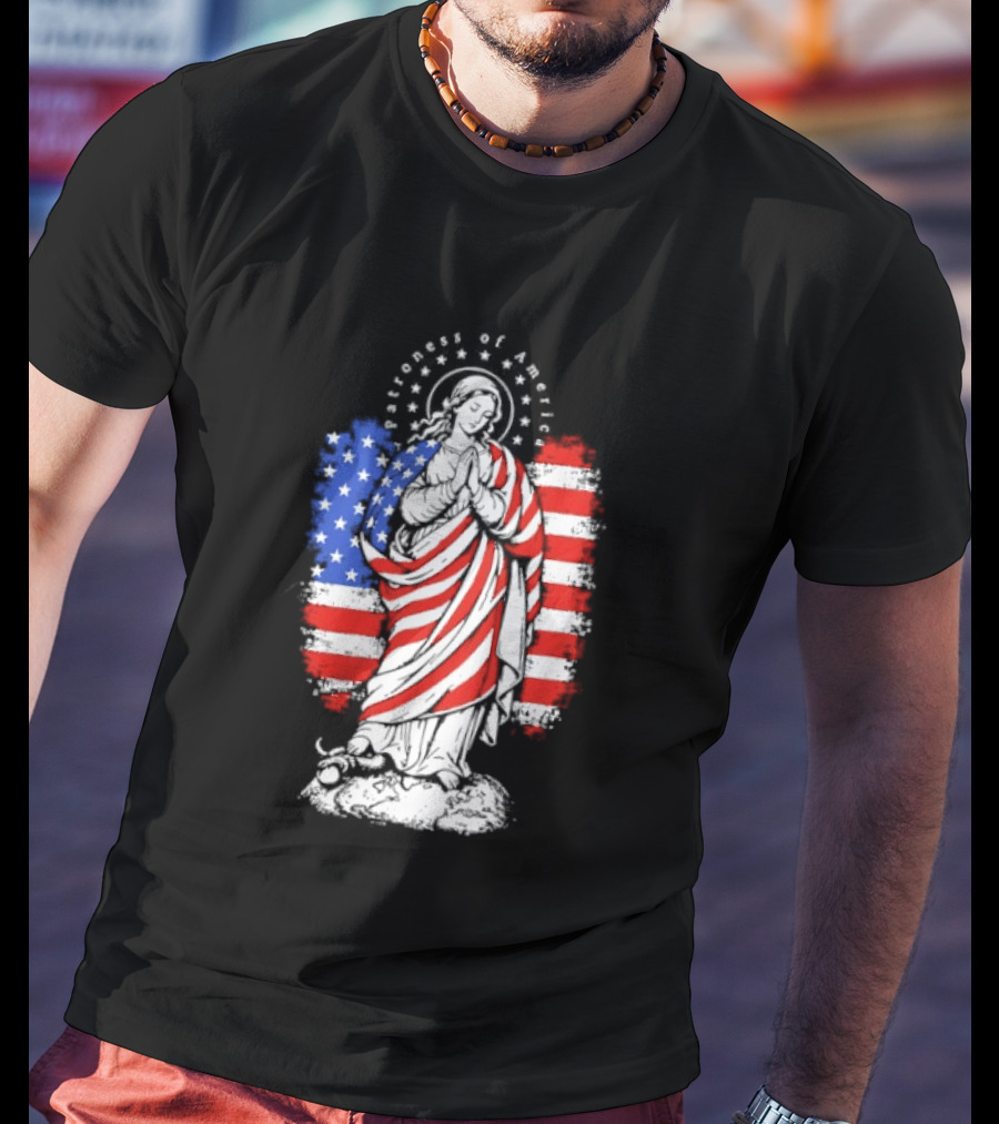 Blessed Virgin Mary Patroness Of The USA With American Flag Colors Catholic T-Shirt