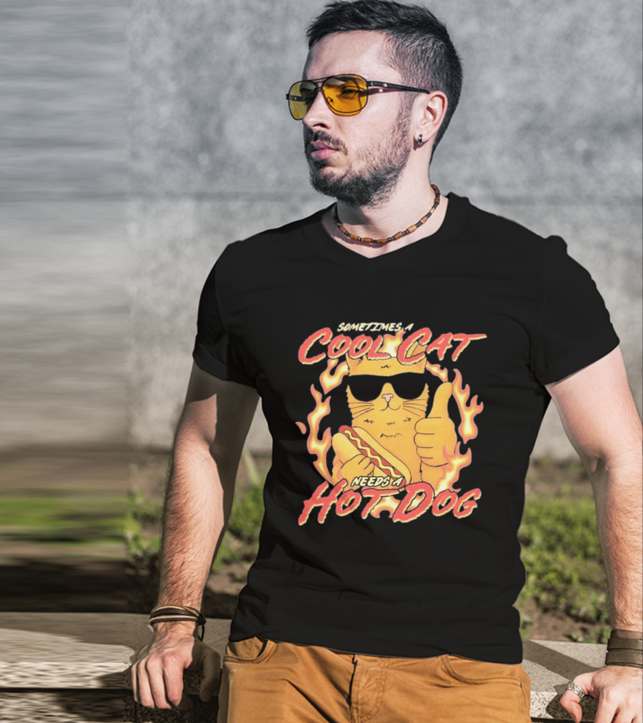 Sometimes A Cool Cat Needs A Hot Dog T-Shirt