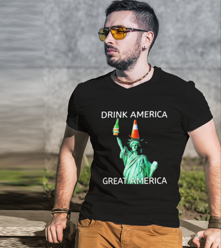 Statue Of Liberty Drink America Great America Traffic Cone Beer Bottle T-Shirt