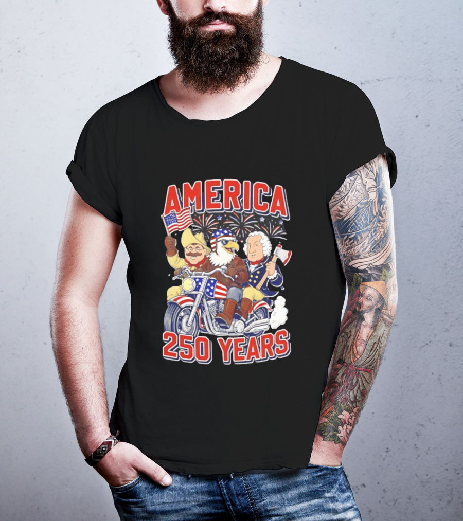 America 250 Years Patriotic Motorcycle Ride With Eagle T-Shirt