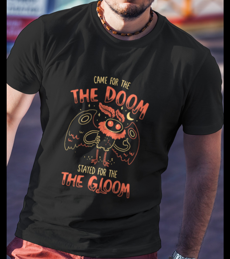 Came For The The Doom Stayed For The The Gloom Owl Cartoon With Crescent Moon And Stars T-Shirt