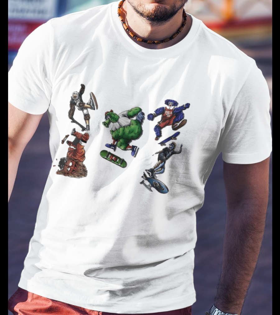 Philadelphia Sports Mascots Skateboarding Extravaganza Happy National Day T-Shirt
