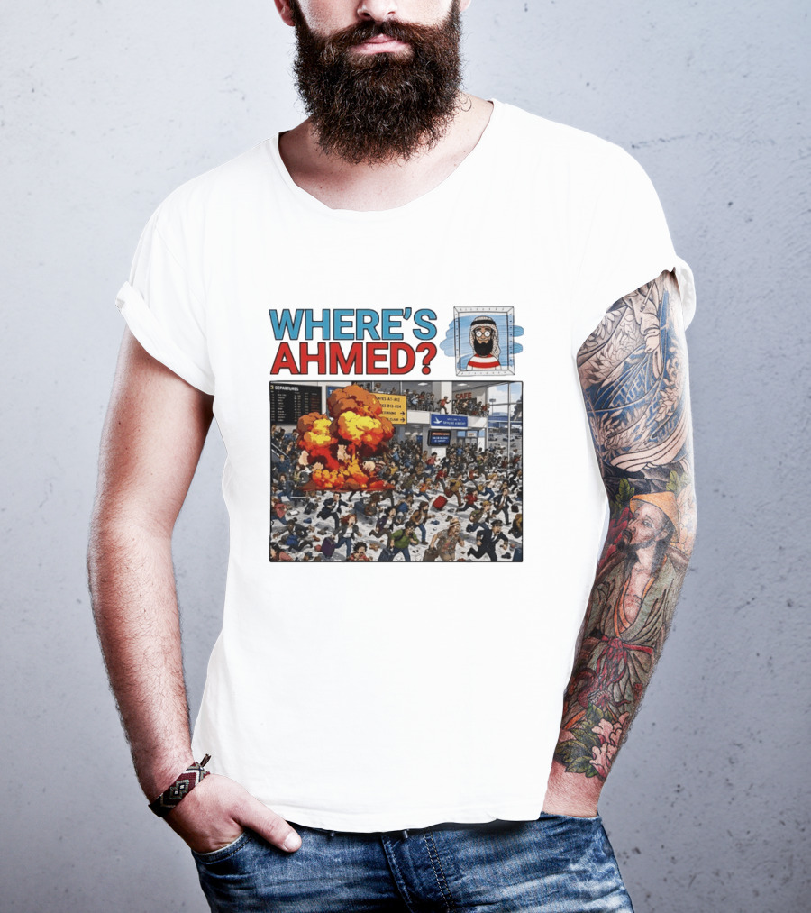 Where's Ahmed September 11 Attacks Cartoon Explosion Scene T-Shirt