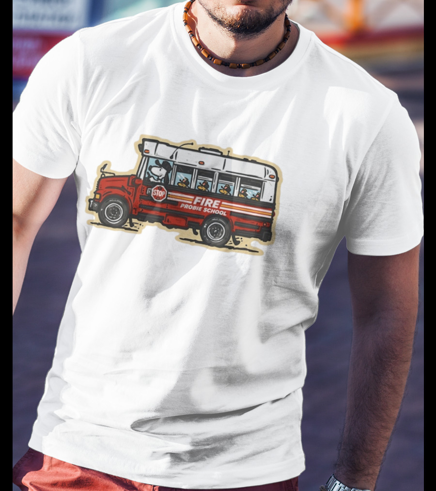 Firefighter Snoopy Woodstock School Bus Fire Probie Training T-Shirt