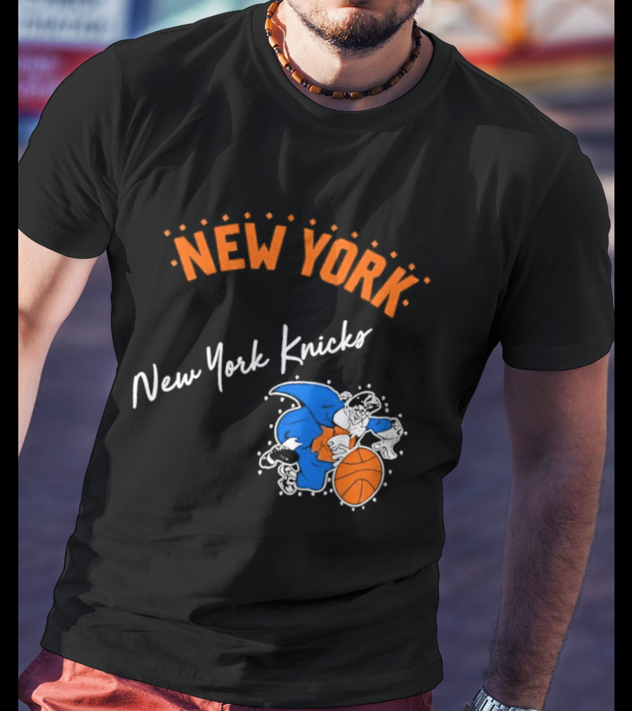 Father Knickerbocker New York Knicks Basketball Character Orange And Blue T-Shirt