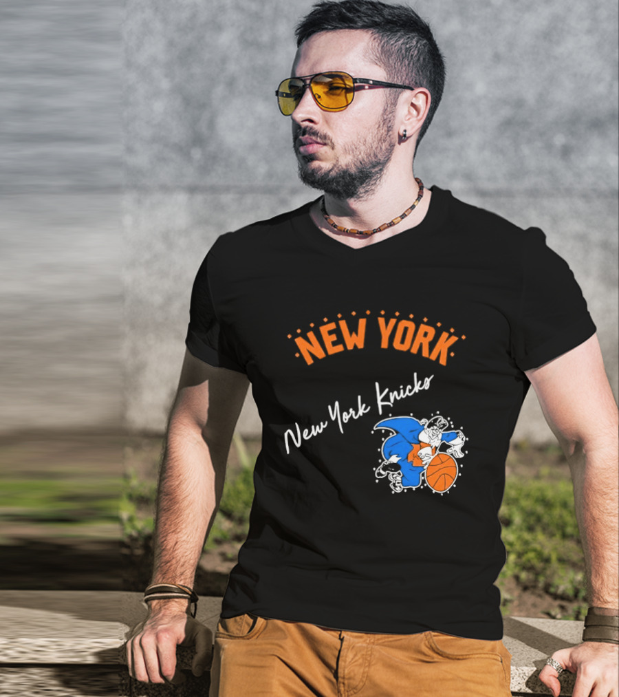Father Knickerbocker New York Knicks Basketball Character Orange And Blue T-Shirt