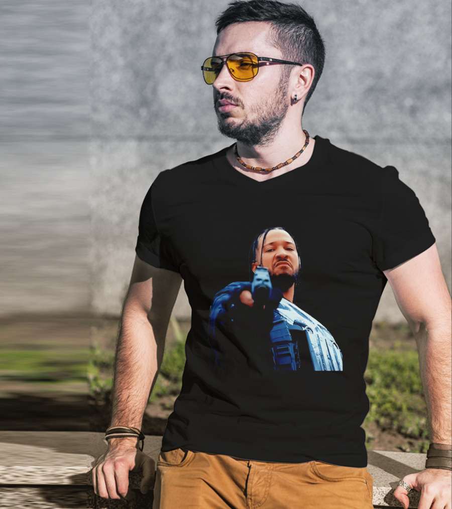 Jalen Brunson Gangster New York Knicks NBA Basketball Gun Image T-Shirt