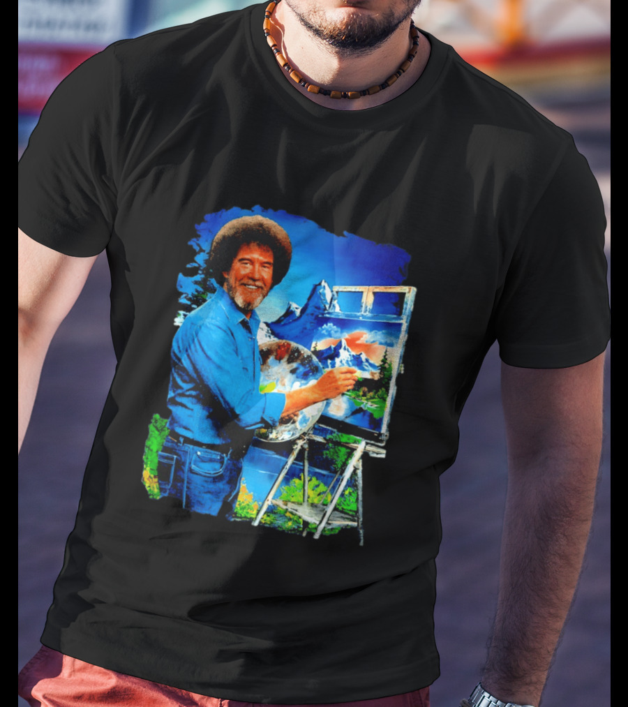 Bob Ross Painting Landscape Artist With Mountain Scene T-Shirt