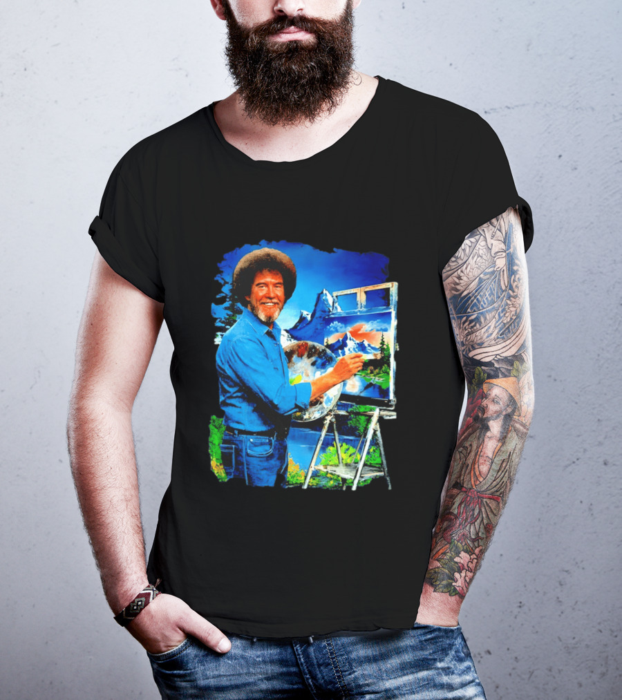 Bob Ross Painting Landscape Artist With Mountain Scene T-Shirt