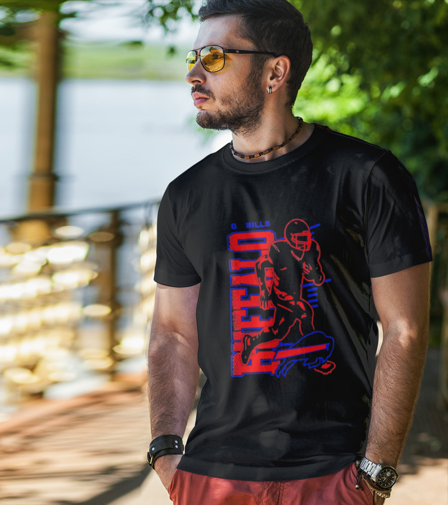 Buffalo Bills Go Bills Football Player Running Action T-Shirt