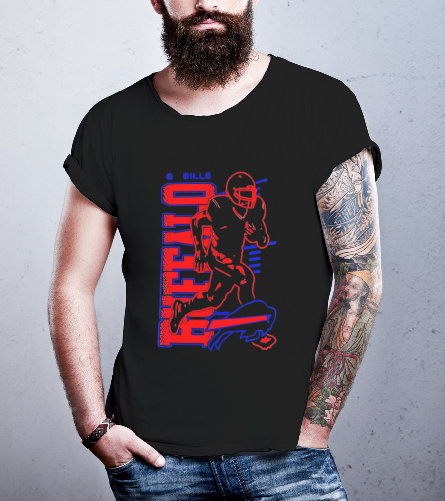 Buffalo Bills Go Bills Football Player Running Action T-Shirt