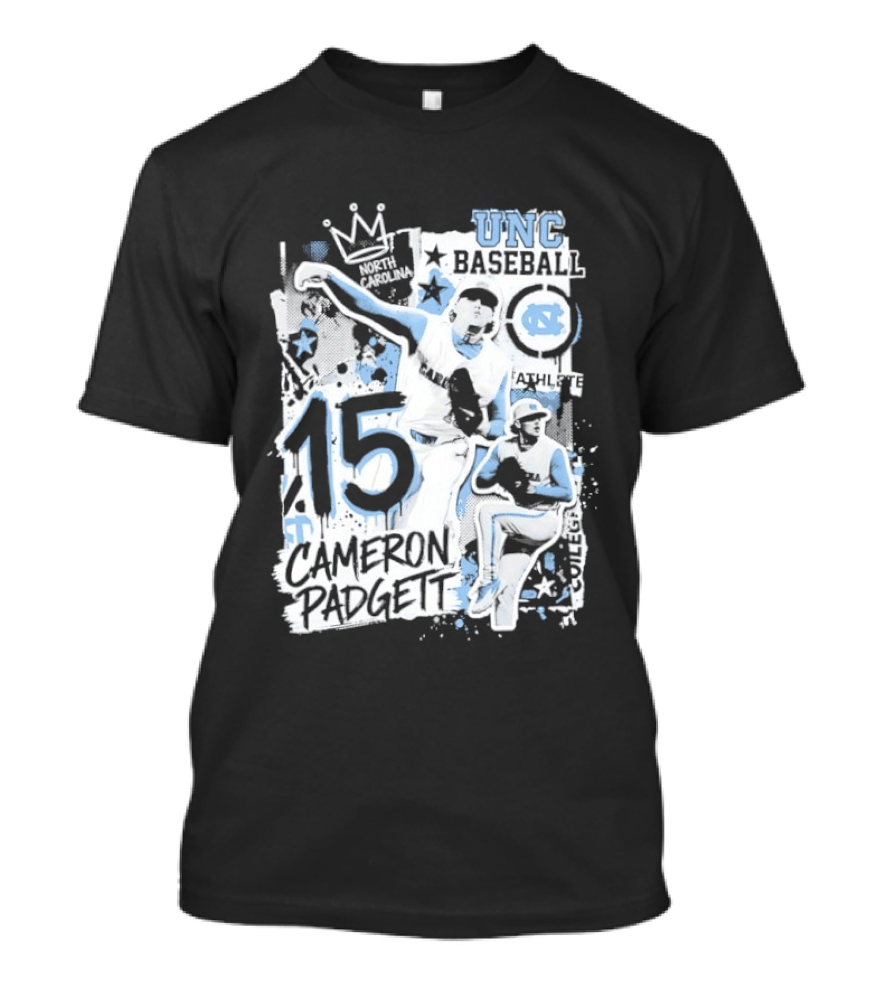 Cameron Padgett 15 UNC Baseball Player Collage Comic UNC Baseball T-Shirt