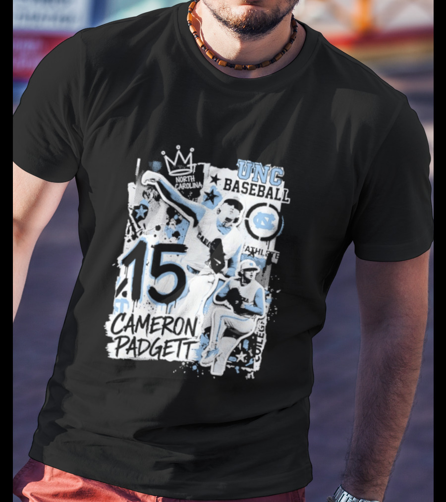 Cameron Padgett 15 UNC Baseball Player Collage Comic UNC Baseball T-Shirt