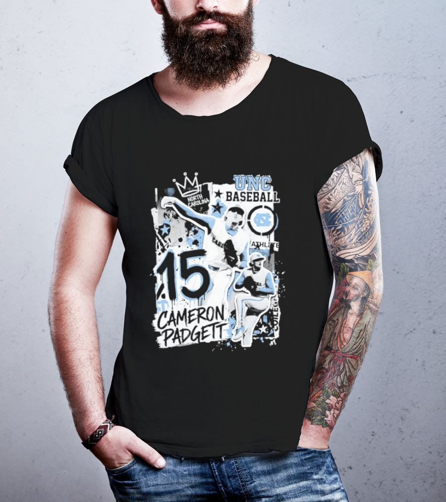 Cameron Padgett 15 UNC Baseball Player Collage Comic UNC Baseball T-Shirt