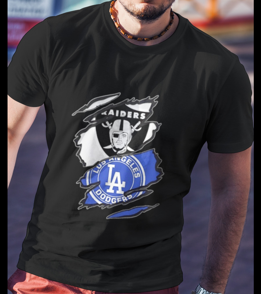Las Vegas Raiders Los Angeles Dodgers Two Teams One Heart Scratch T-Shirt
