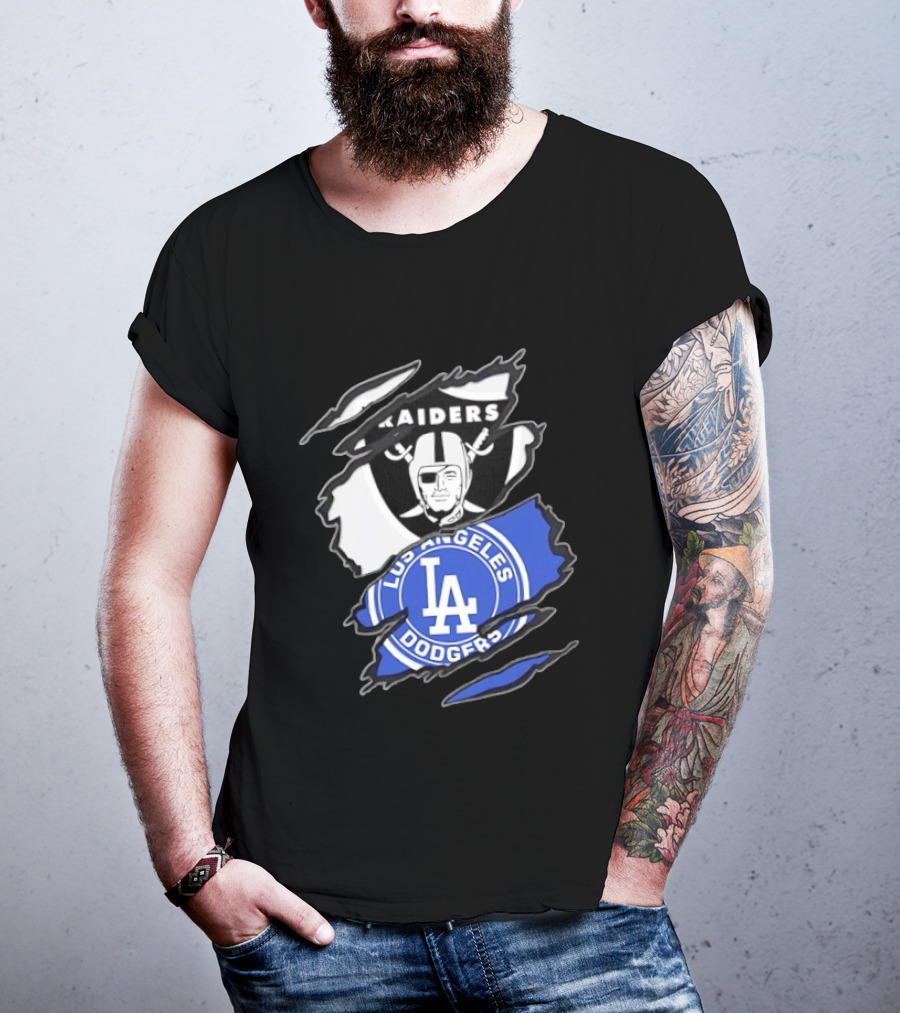 Las Vegas Raiders Los Angeles Dodgers Two Teams One Heart Scratch T-Shirt