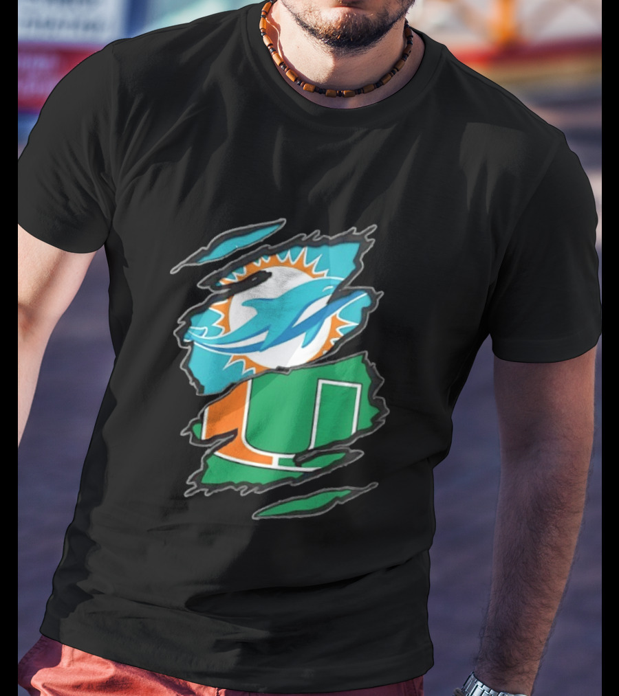 Miami Dolphins And Miami Hurricanes Two Teams One Heart Scratch T-Shirt