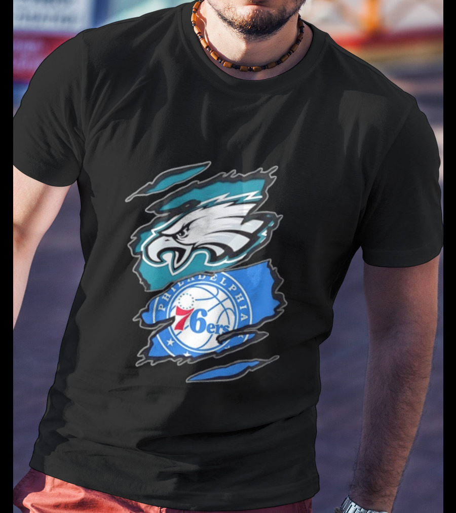 Philadelphia Eagles And Philadelphia 76ers Two Teams One Heart Scratch T-Shirt