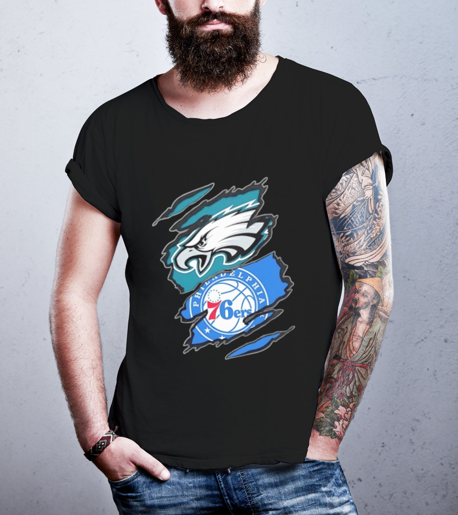 Philadelphia Eagles And Philadelphia 76ers Two Teams One Heart Scratch T-Shirt