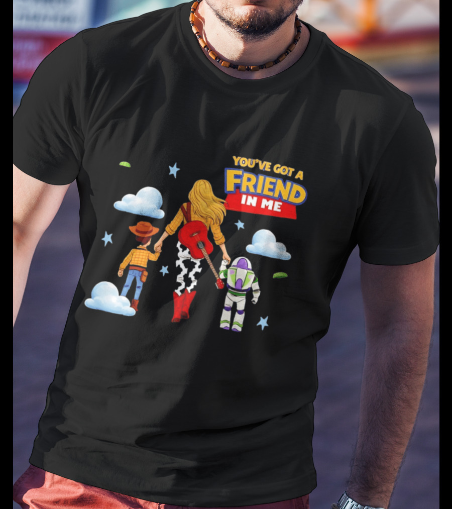 You've Got A Friend In Me Woody Buzz Lightyear Woman Walking With Clouds T-Shirt