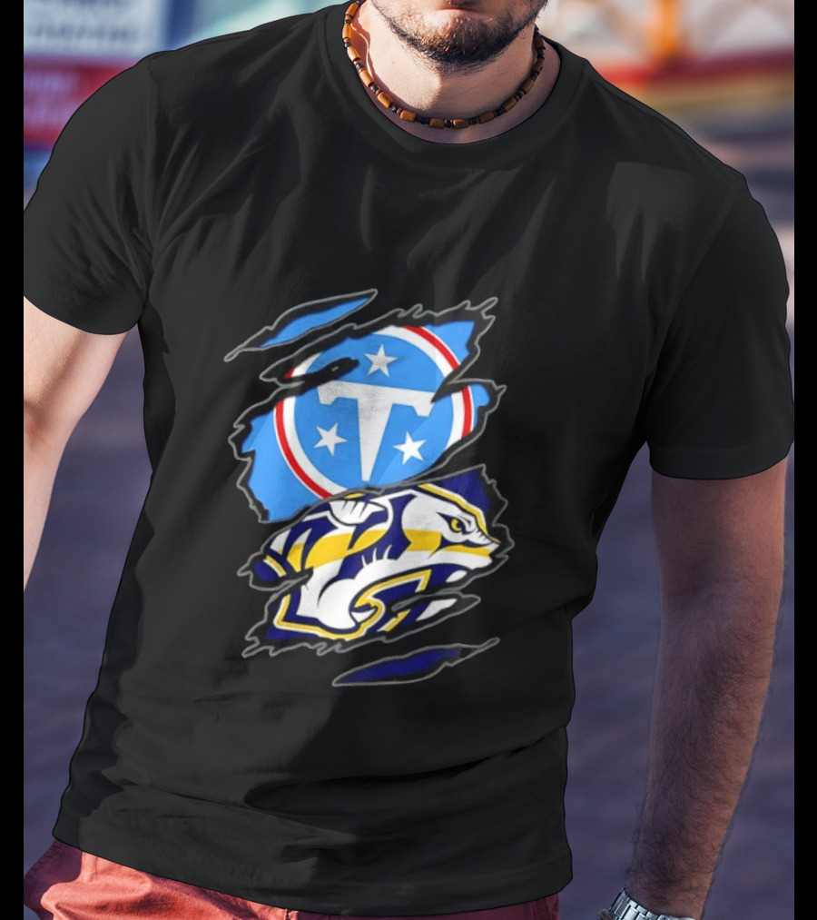 Tennessee Titans Nashville Predators Two Teams One Heart Scratch T-Shirt