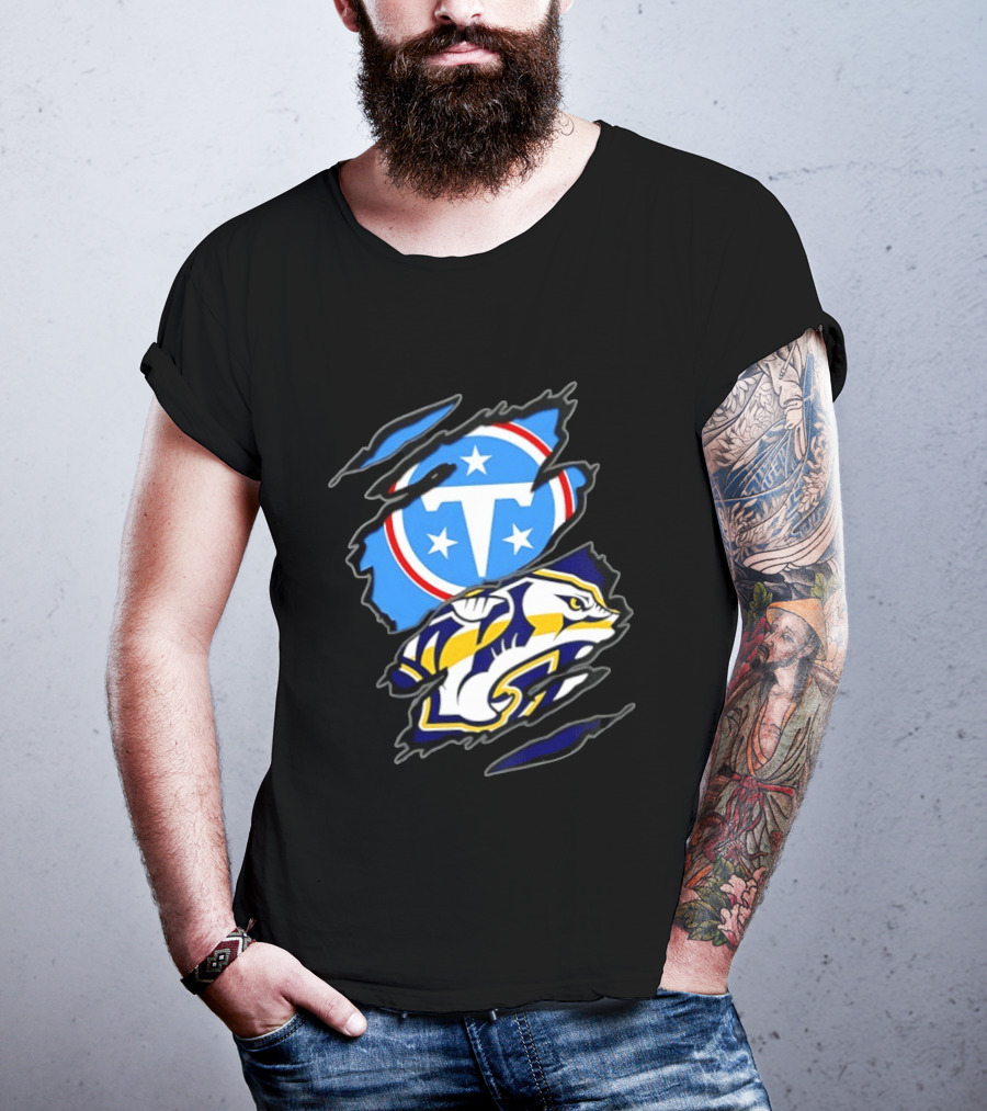 Tennessee Titans Nashville Predators Two Teams One Heart Scratch T-Shirt