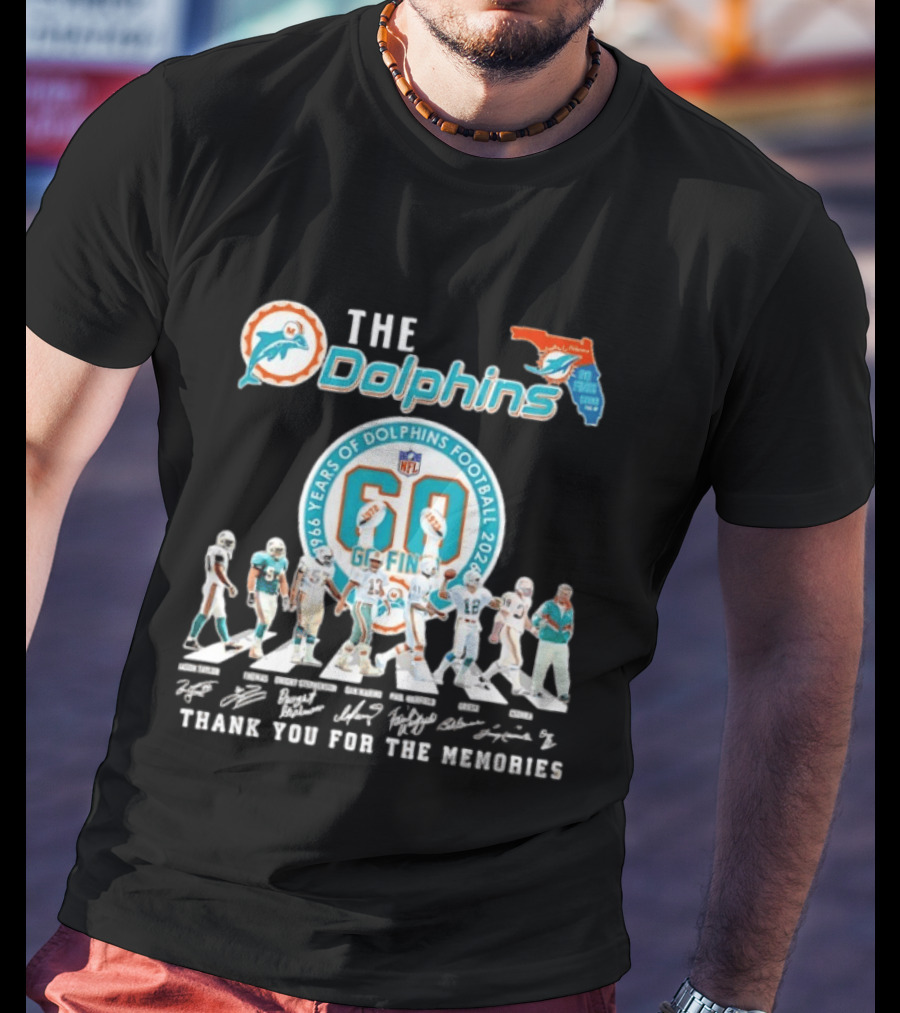 The Dolphins 1966 2026 60 Years Of Dolphins Football Thank You For The Memories NFL T-Shirt