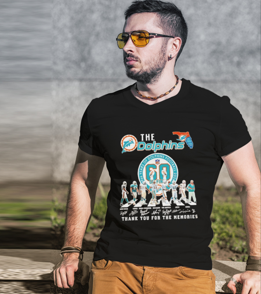 The Dolphins 1966 2026 60 Years Of Dolphins Football Thank You For The Memories NFL T-Shirt