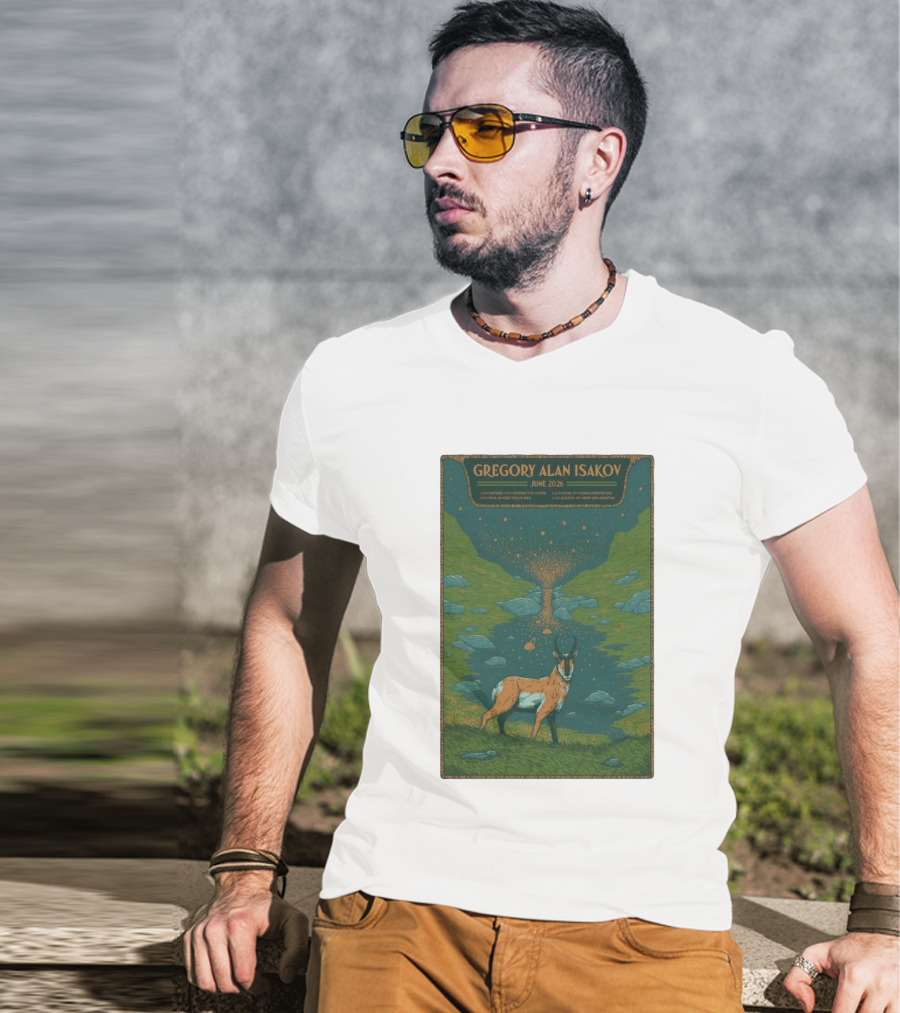 Gregory Alan Isakov June 2026 Tour With Antelope In Lush Mountain Scenery T-Shirt