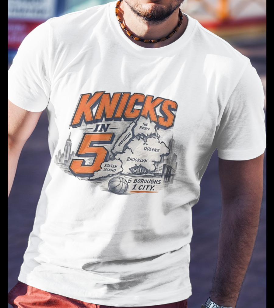 Knicks In 5 New York City 5 Boroughs Map Basketball T-Shirt