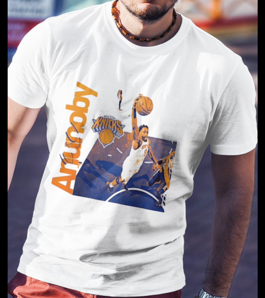 New York Knicks OG Anunoby Player Hype Dunking Action Scene T-Shirt