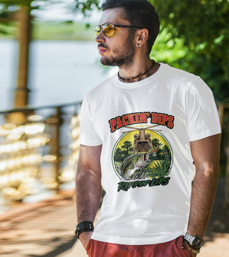 Packin' Dips And Rippin' Lips Fishing Helicopter Adventure T-Shirt