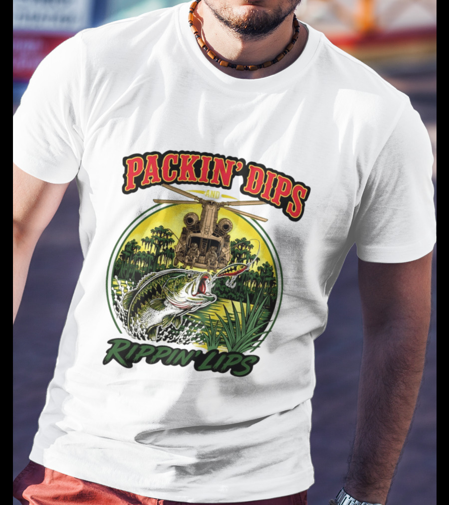Packin' Dips And Rippin' Lips Fishing Helicopter Adventure T-Shirt