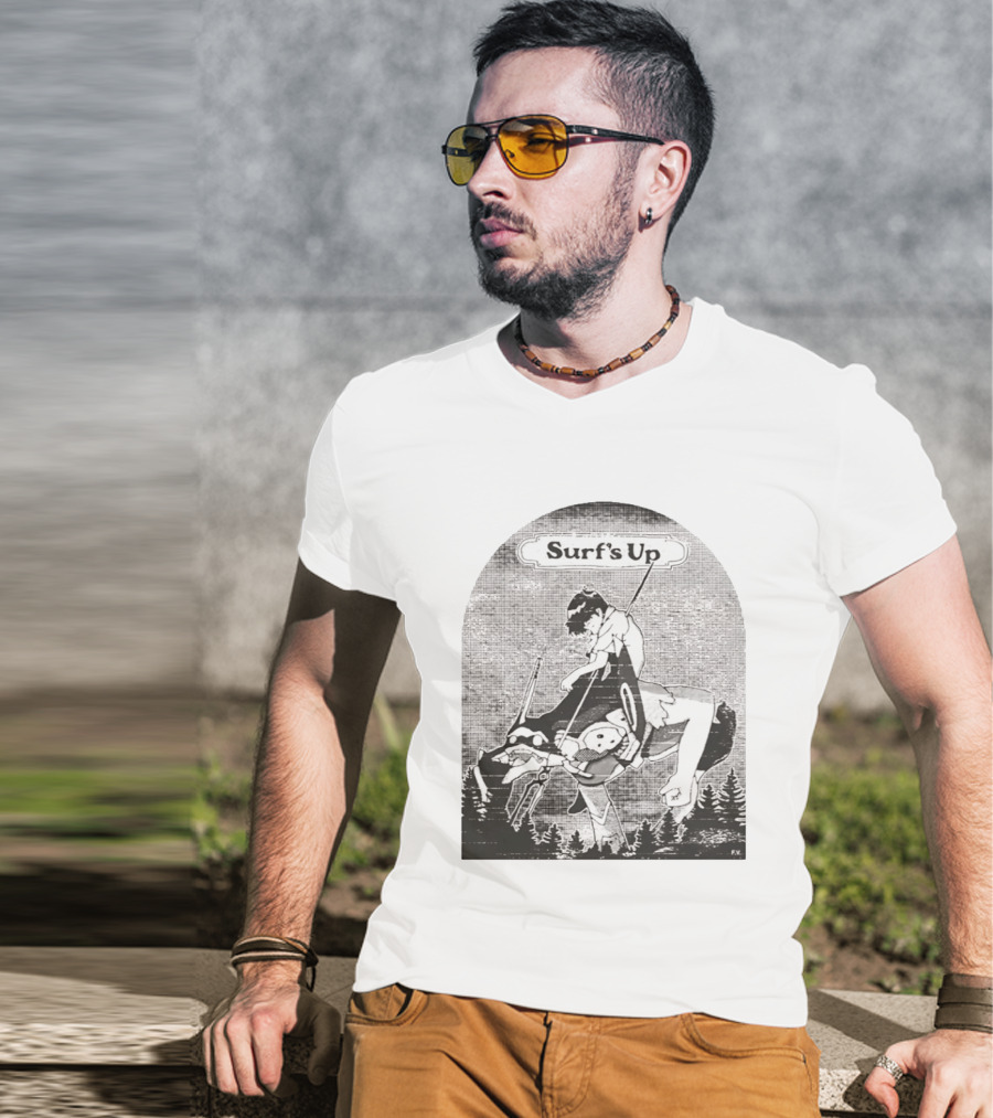 Surf's Up Anime Style Riding Adventure Black And White T-Shirt