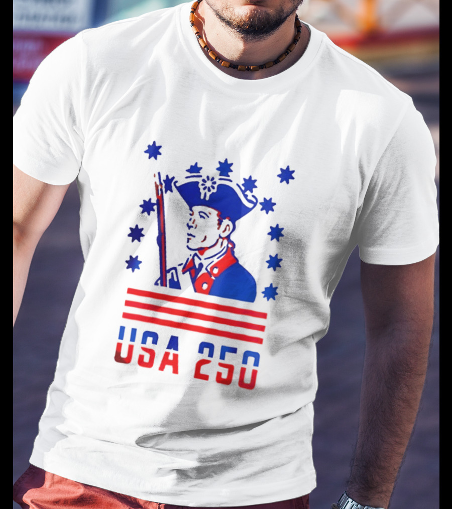 USA 250 Minuteman Stars Stripes Patriotic America 250th Anniversary T-Shirt