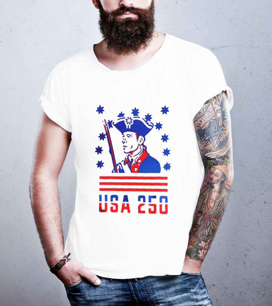 USA 250 Minuteman Stars Stripes Patriotic America 250th Anniversary T-Shirt