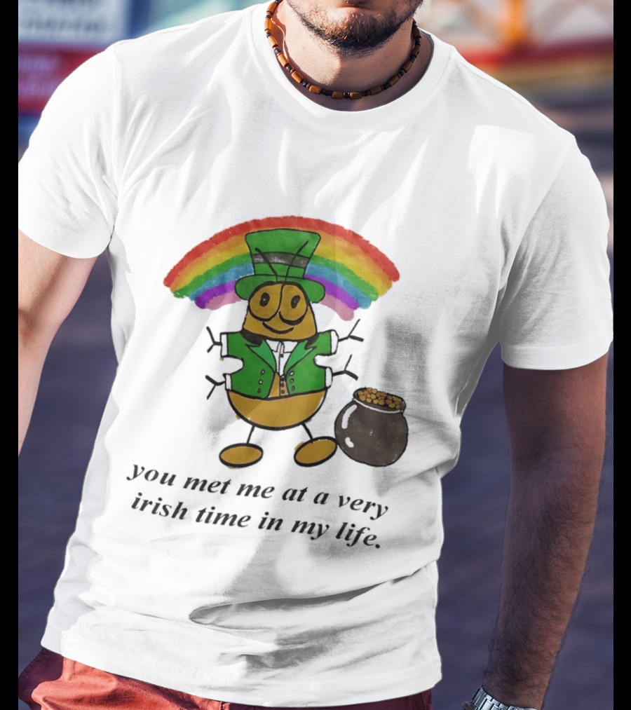 You Met Me At A Very Irish Time In My Life Rainbow Leprechaun Pot Of Gold T-Shirt