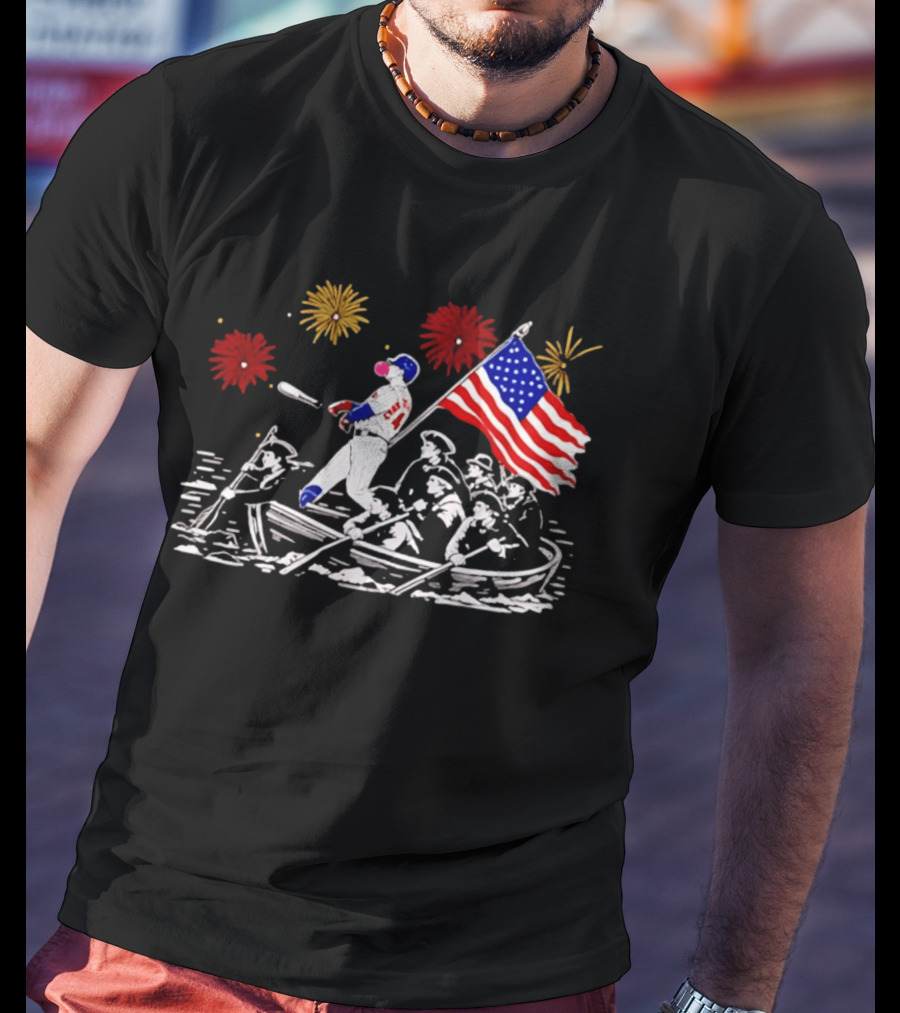 PCA Cubs Crossing The Delaware Patriotic Baseball Fireworks Celebration T-Shirt