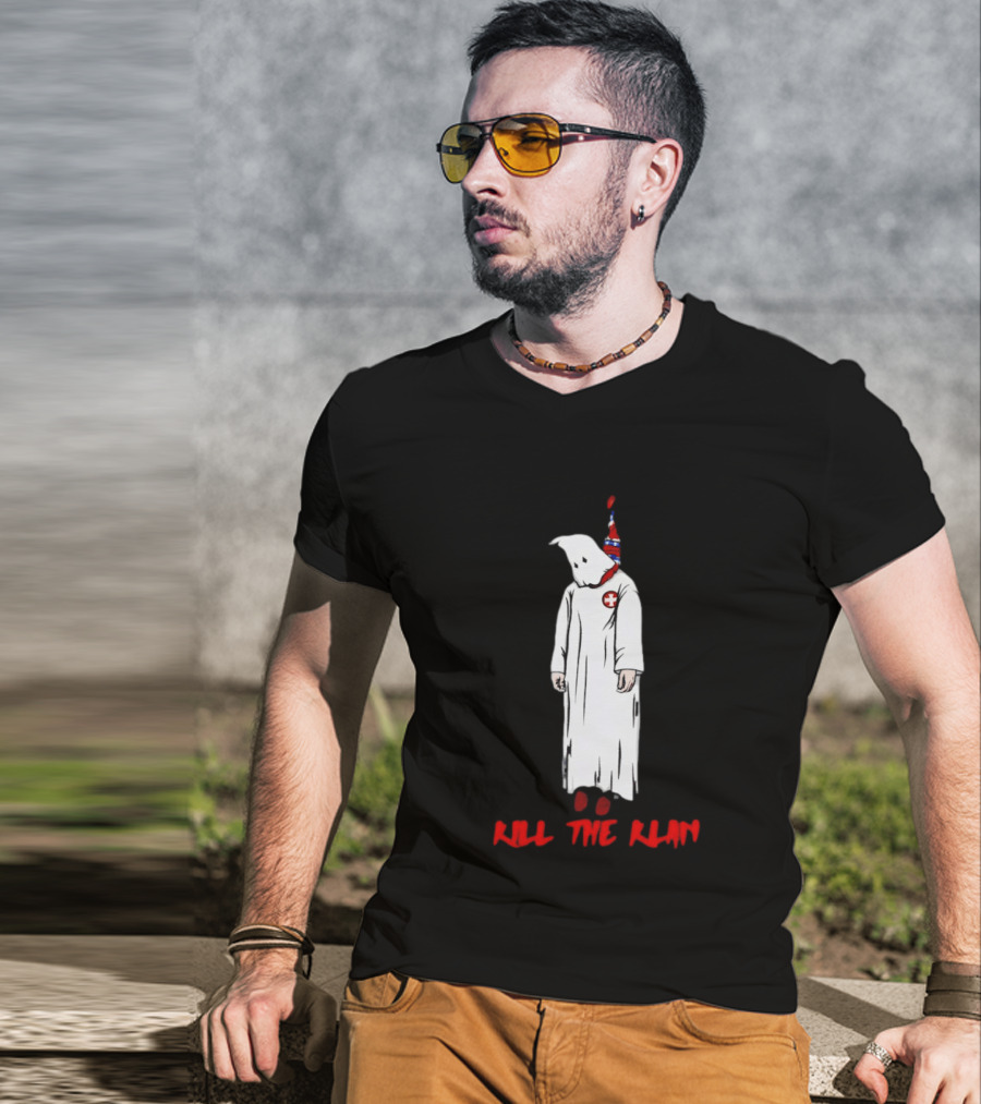 Ku Klux Klan Kill The Klan Message With Hooded Figure And Red Cross T-Shirt