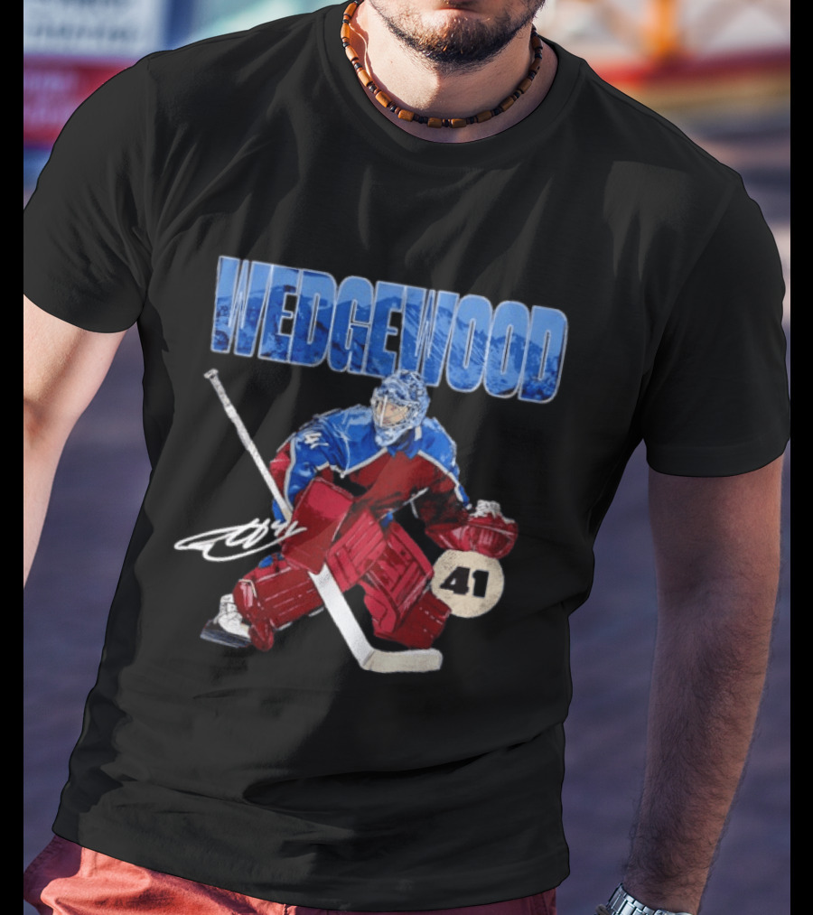 Scott Wedgewood 41 Hockey Goalie Action Colorado Mountains T-Shirt