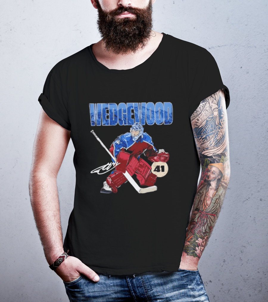 Scott Wedgewood 41 Hockey Goalie Action Colorado Mountains T-Shirt